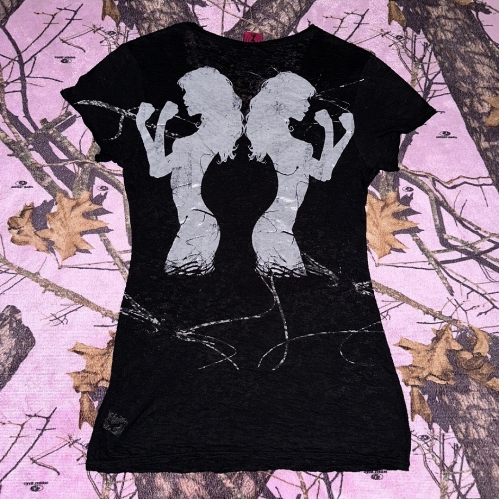 y2k emo grunge female body outline burnout t shirt